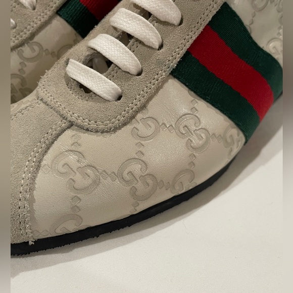 GUCCI Guccissima Leather Monogrammed GG Suede Striped Sneaker, Size 7 - Picture 4 of 10